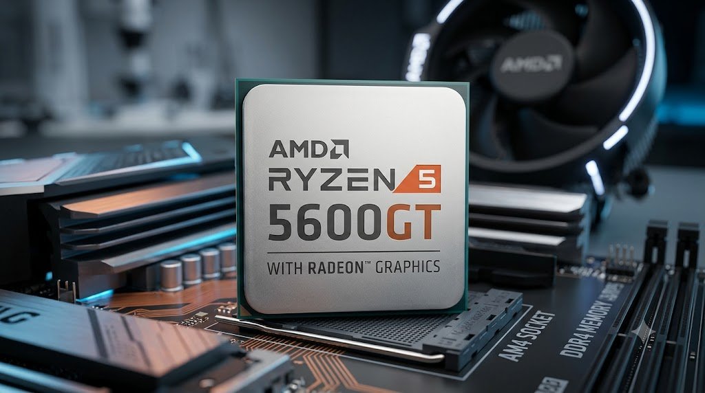 "Ilustrção conceitual de um processador AMD Ryzen 5 5600gt gerada por IA"