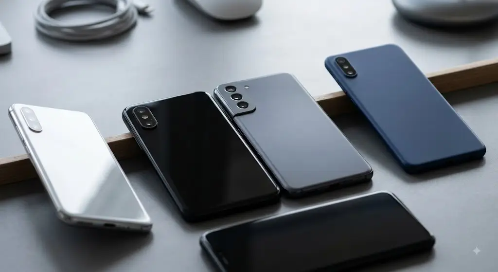 "Ilustrção conceitual de diversos smartphone gerada por IA"